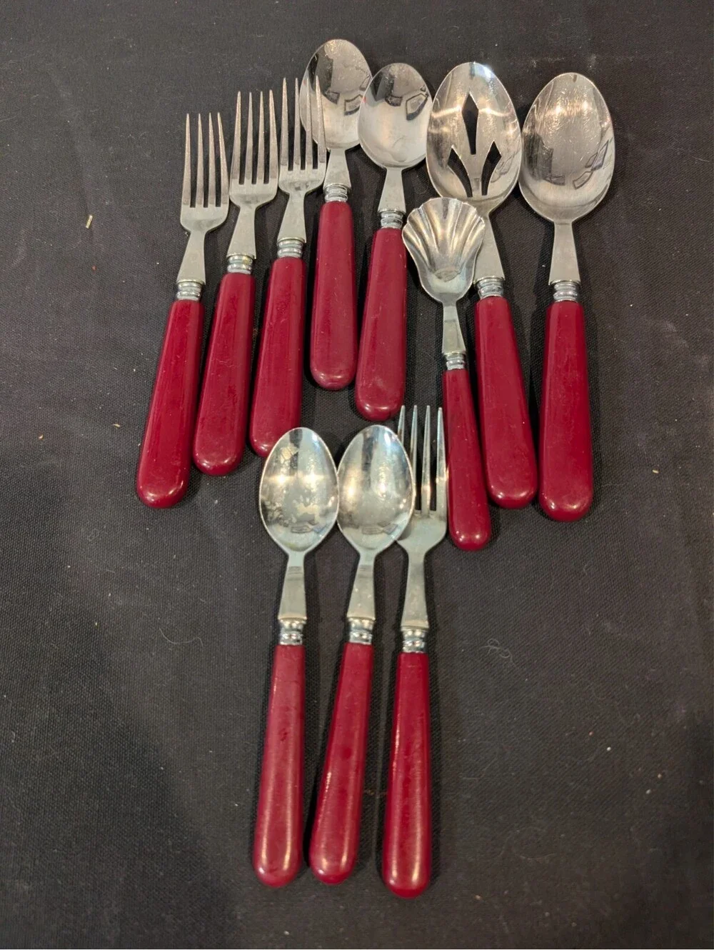 Ginkgo GIK3 Burgundy Handle 18/8 Stainless Korea Flatware 11 Pc Replacement Lot